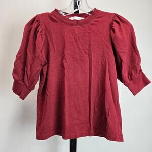 Frame Frankie Tee Ruched Puff Sleeve Top Oxblood Raspberry Red